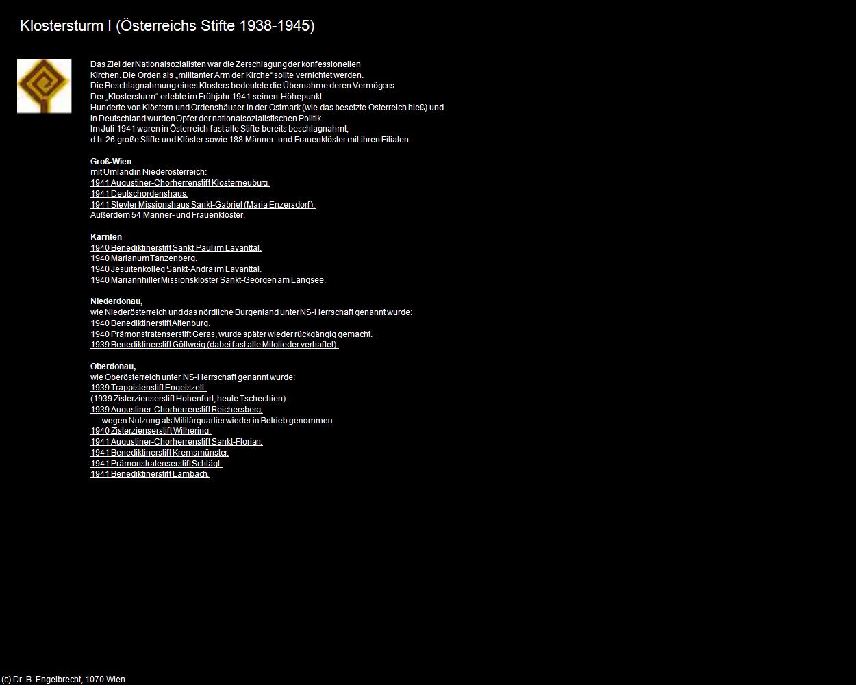 Klostersturm I (Österreichs Stifte 1938-1945) in Nationalsozialistische Zeit 1938-1945(c)B.Engelbrecht