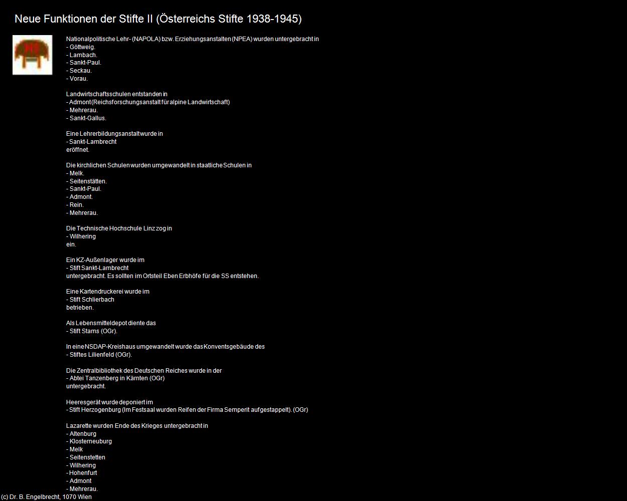 Neue Funktionen der Stifte II (Österreichs Stifte 1938-1945) in Nationalsozialistische Zeit 1938-1945