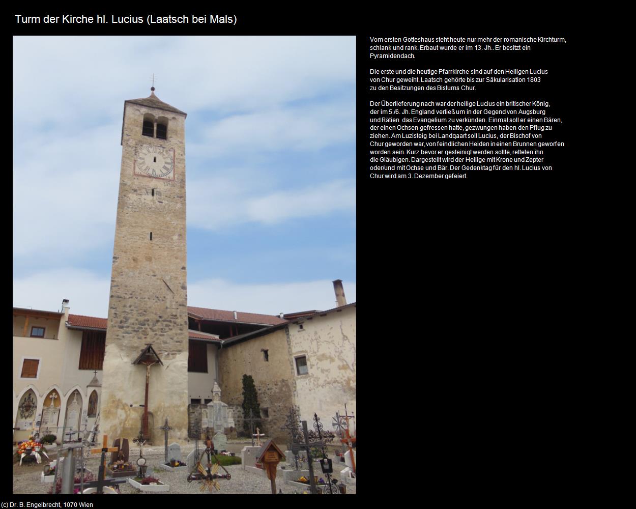 Turm der Kirche hl. Lucius (Laatsch bei Mals/Laudes) in Kulturatlas-SÜDTIROL