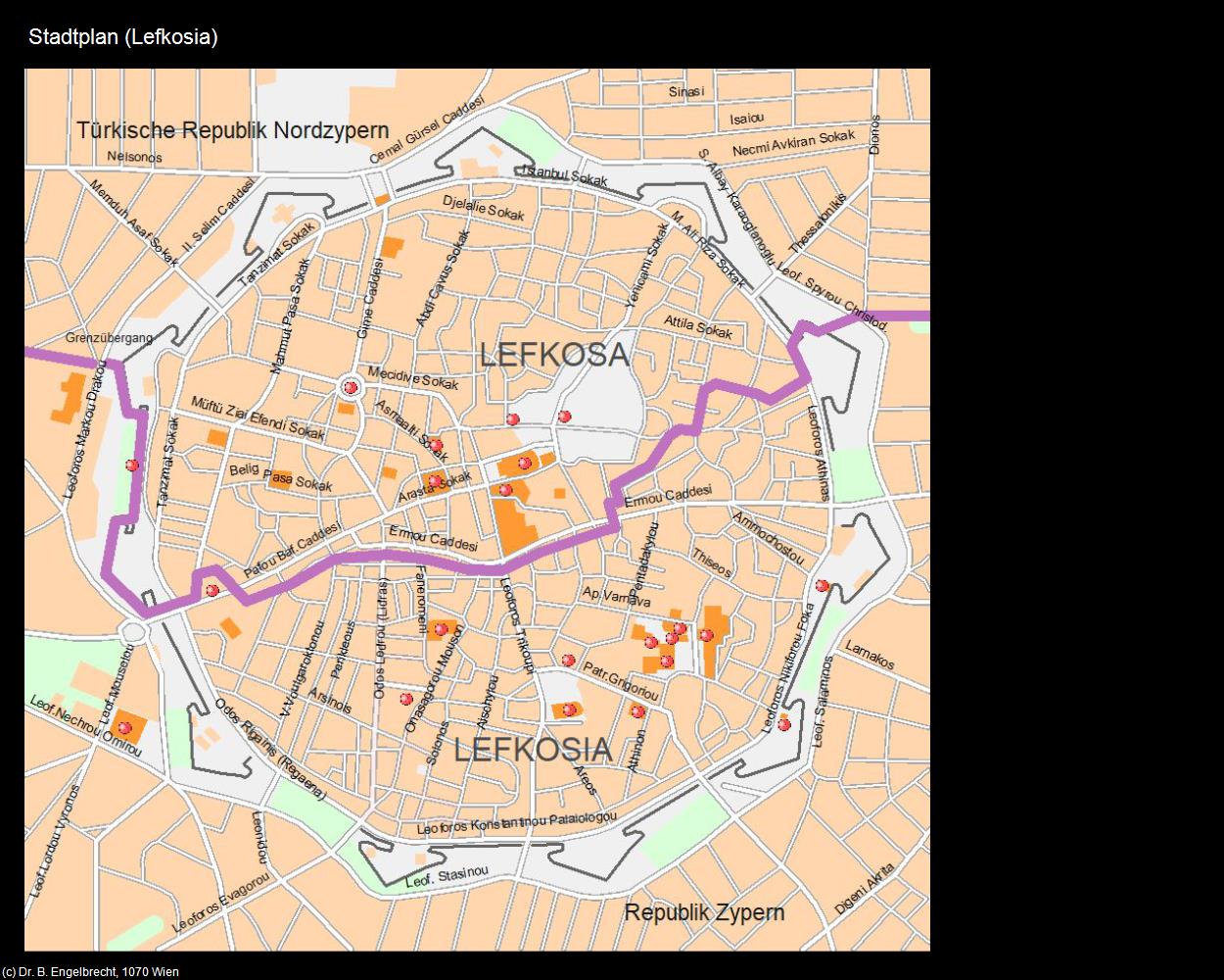 Stadtplan (Lefkosia-Nikosia/CY) in ZYPERN-Insel der Aphrodite