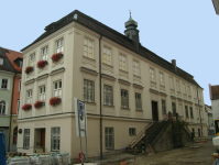 Marienplatz mit Stpfk. und Alten Rathaus  (Weilheim in Oberbayern)