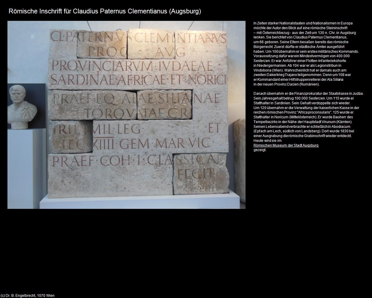 Röm. Inschrift für Claudius Paternus Clementianus  (Augsburg) in Kulturatlas-BAYERN(c)B.Engelbrecht