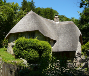 Strohgedeckte Häuser (Buckland-in-the-Moor) (Dartmoor, England)