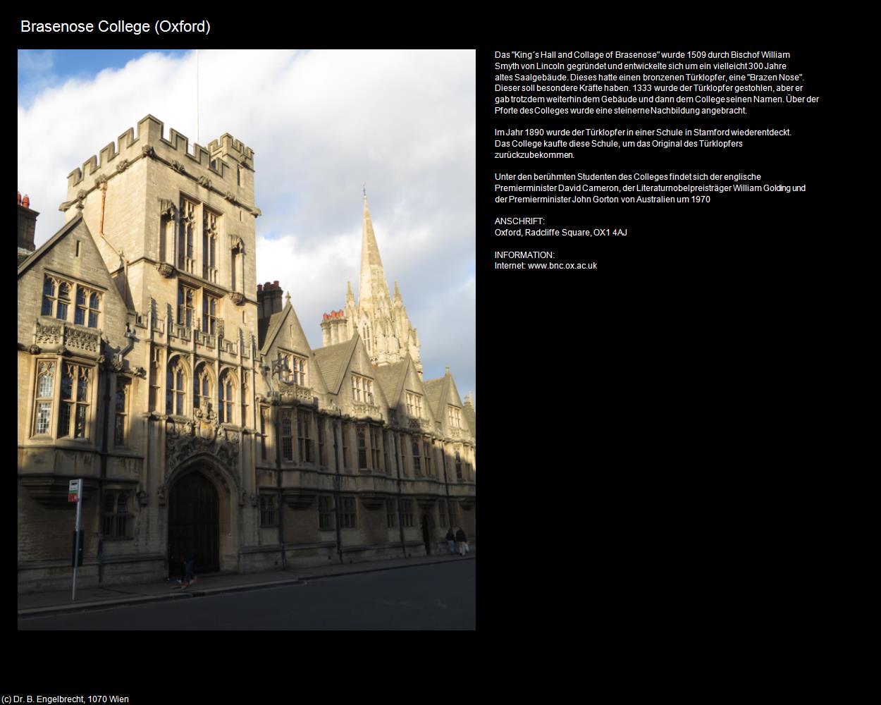 Brasenose College (Oxford, England) in Kulturatlas-ENGLAND und WALES