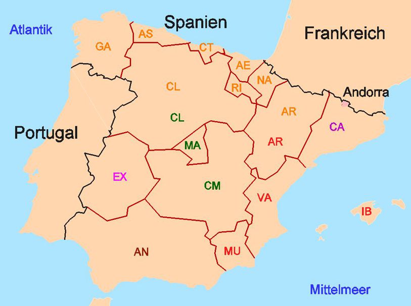 Uebersichtskarte Regionen Spanien