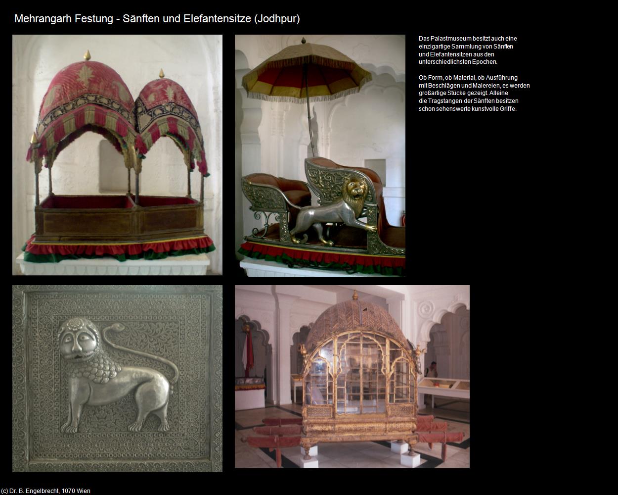 Mehrangarh Festung-Sänften und Elefantensitze (Jodhpur) in Rajasthan - das Land der Könige