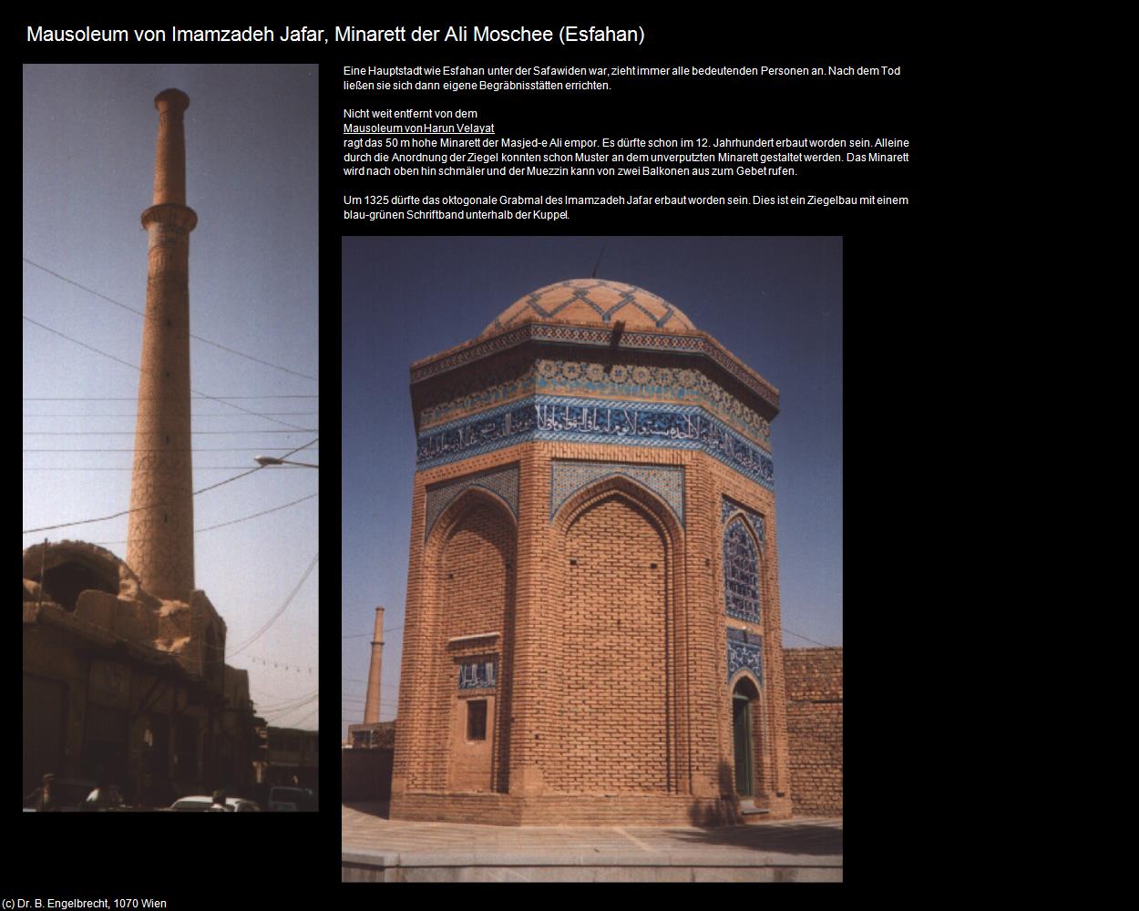 Mausoleum Imamzadeh Jafar, Minarett der Ali Moschee (Esfahan) in Iran(c)B.Engelbrecht