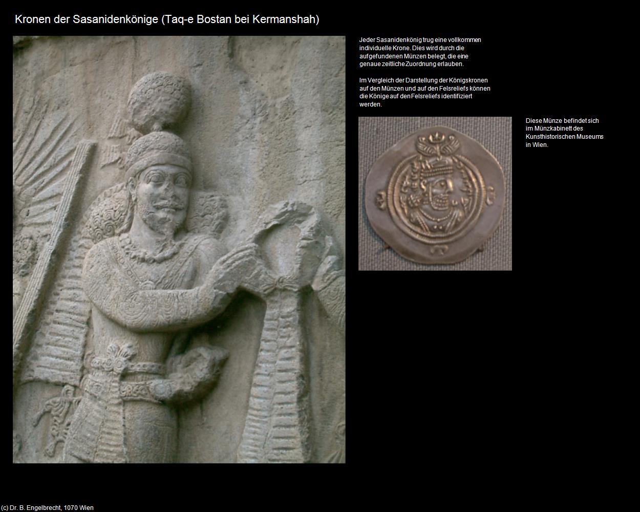 Kronen der Sasaniden-Könige (Taq-e Bostan bei Kermanshah) in Iran